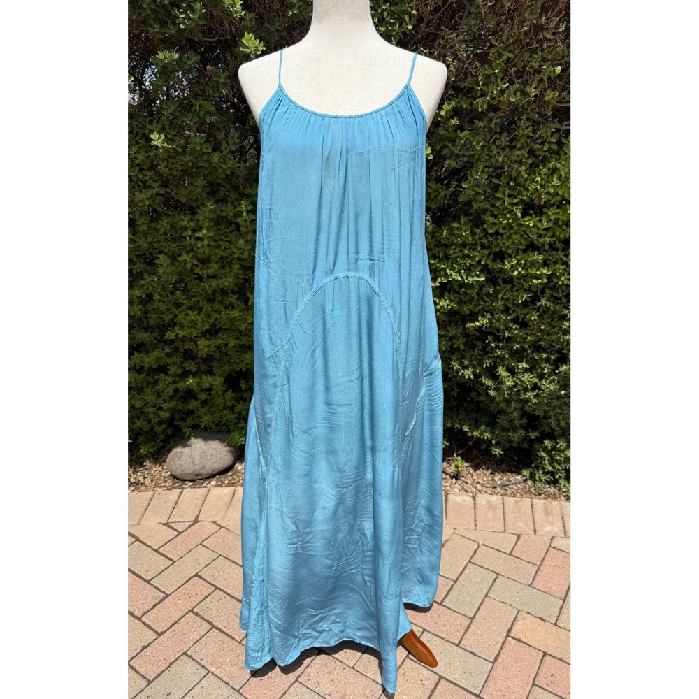 ALLSAINTS Amor Dress Teal Blue Silk-Feel Viscose Low Back Slip Maxi US 8